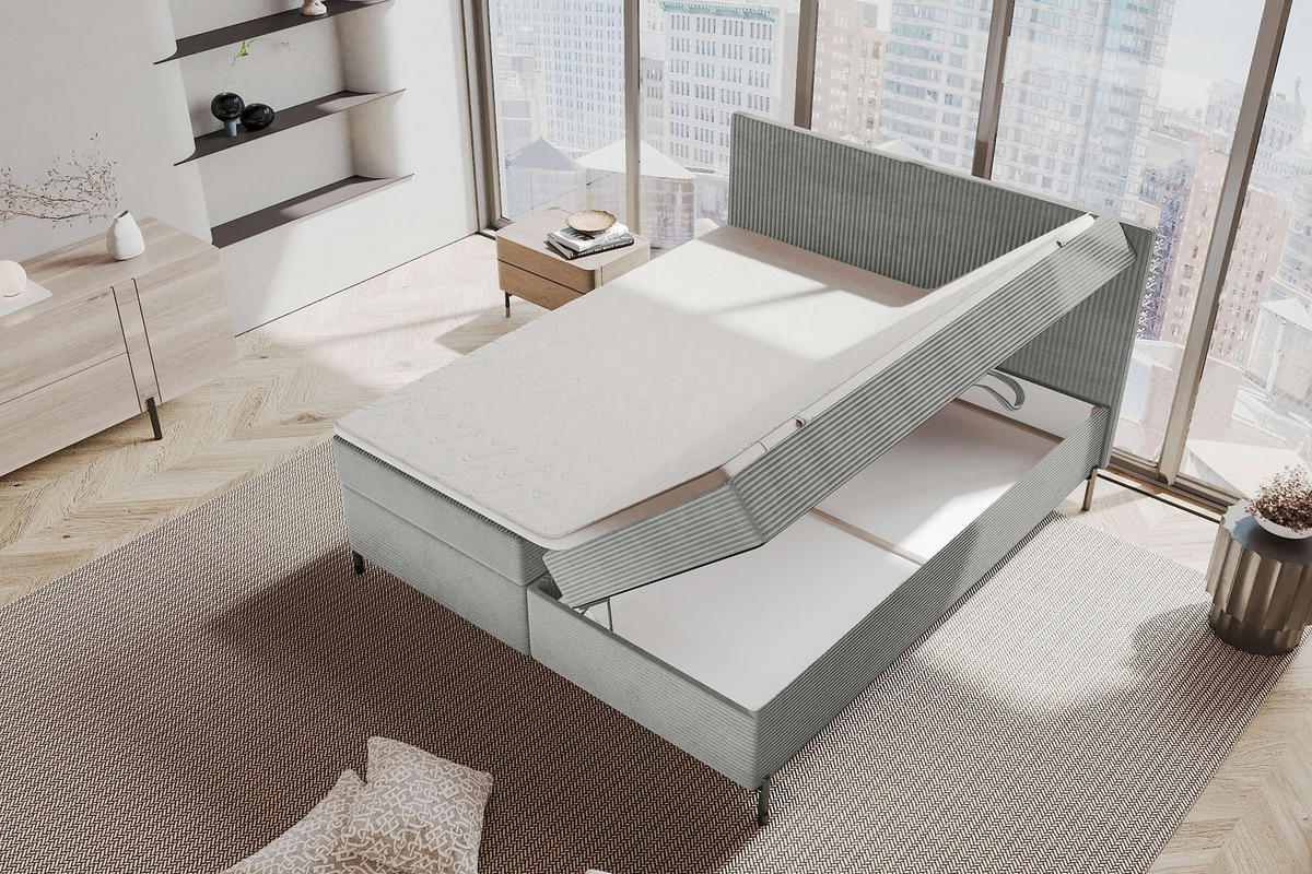 BOXSPRINGBETT VERO Cordstoff Hellgrau 140/200 cm - Hellgrau/Schwarz, Holzwerkstoff/Textil (140/200cm) - 99rooms
