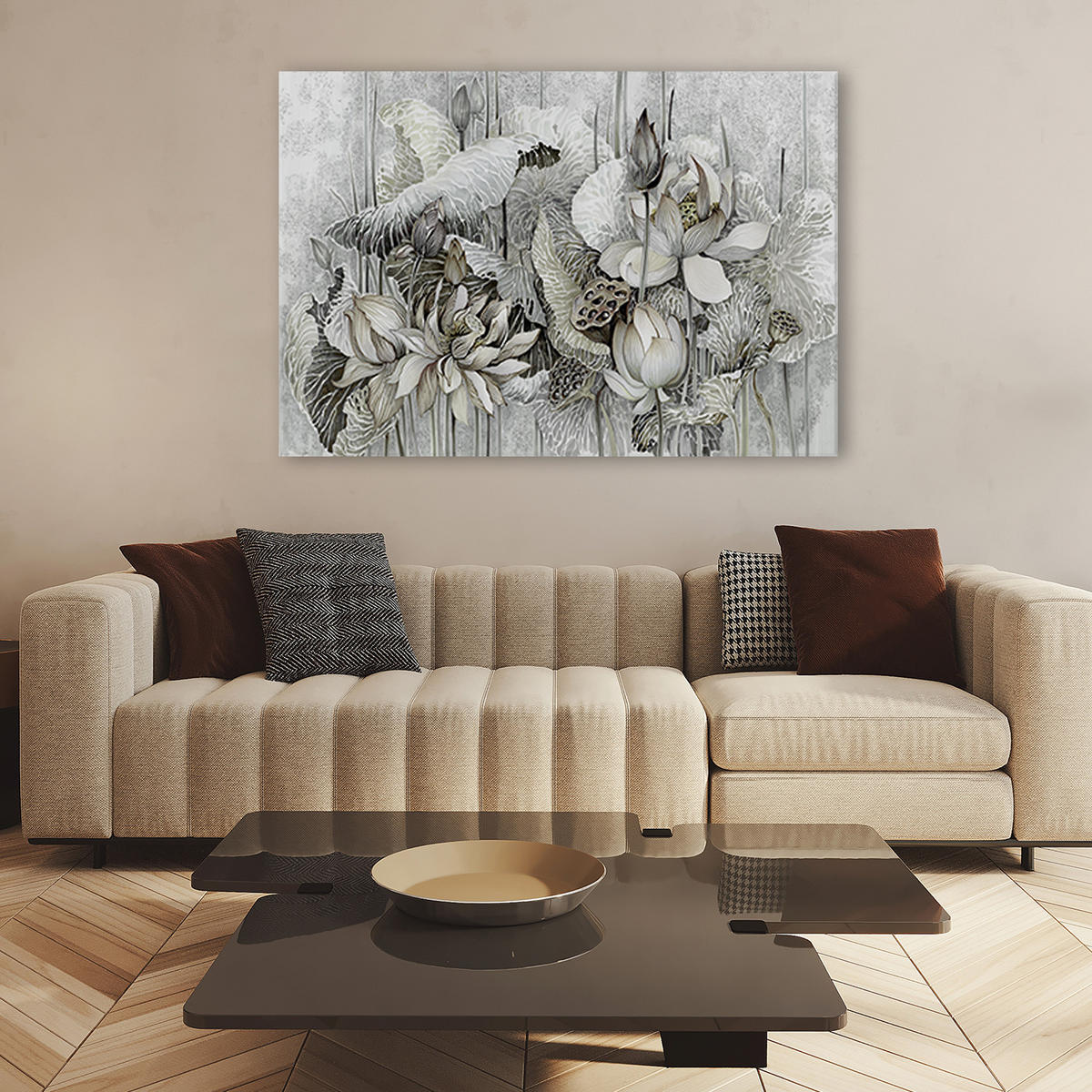 WANDBILD saint lotos blumen - Silberfarben, Textil (60/40cm) - Feeby