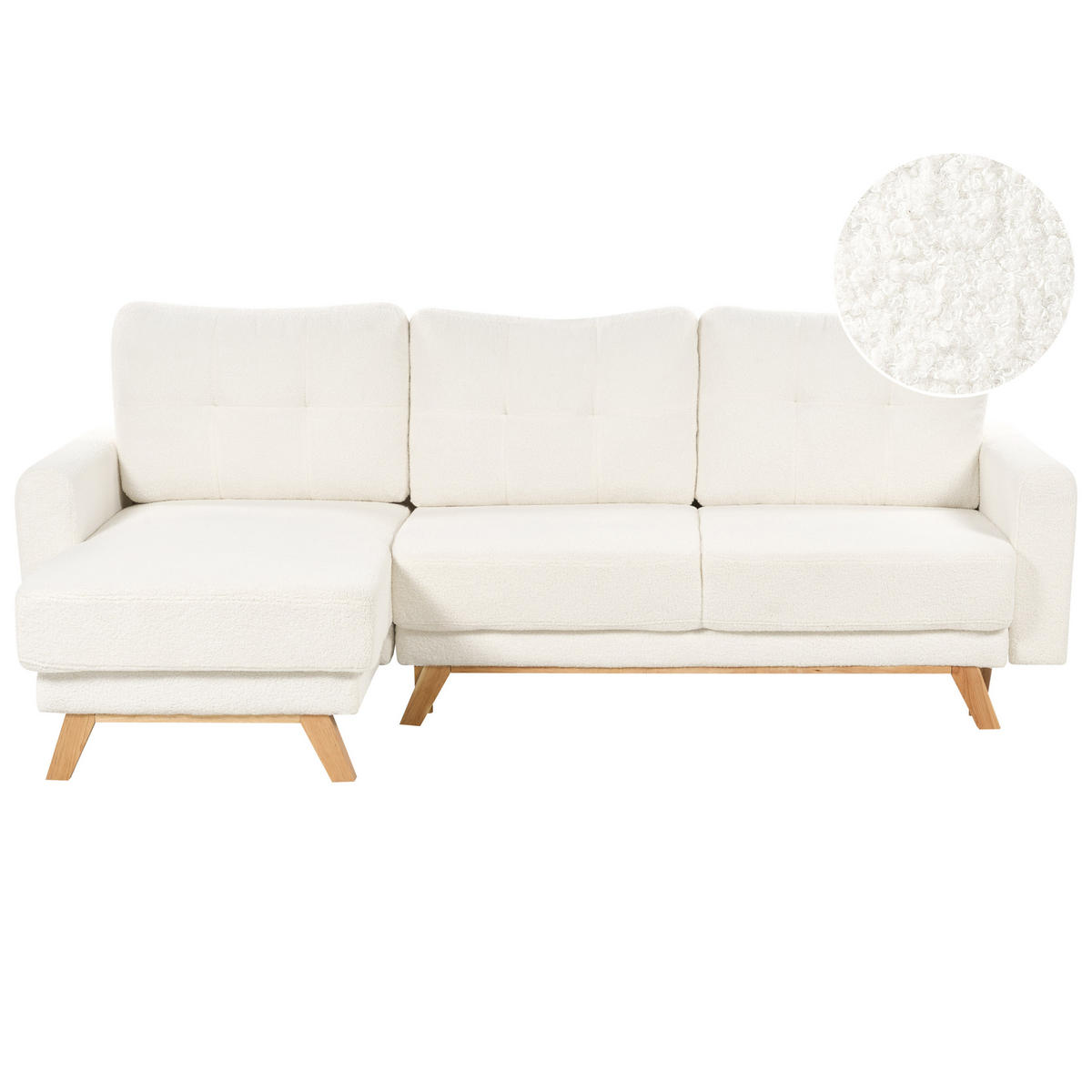 3-SITZER-ECKSOFA Bouclé cremeweiß linksseitig mit Schlaffunktion Stauraum Siro - Hellbraun/Weiß, Textil (240/142cm) - Beliani
