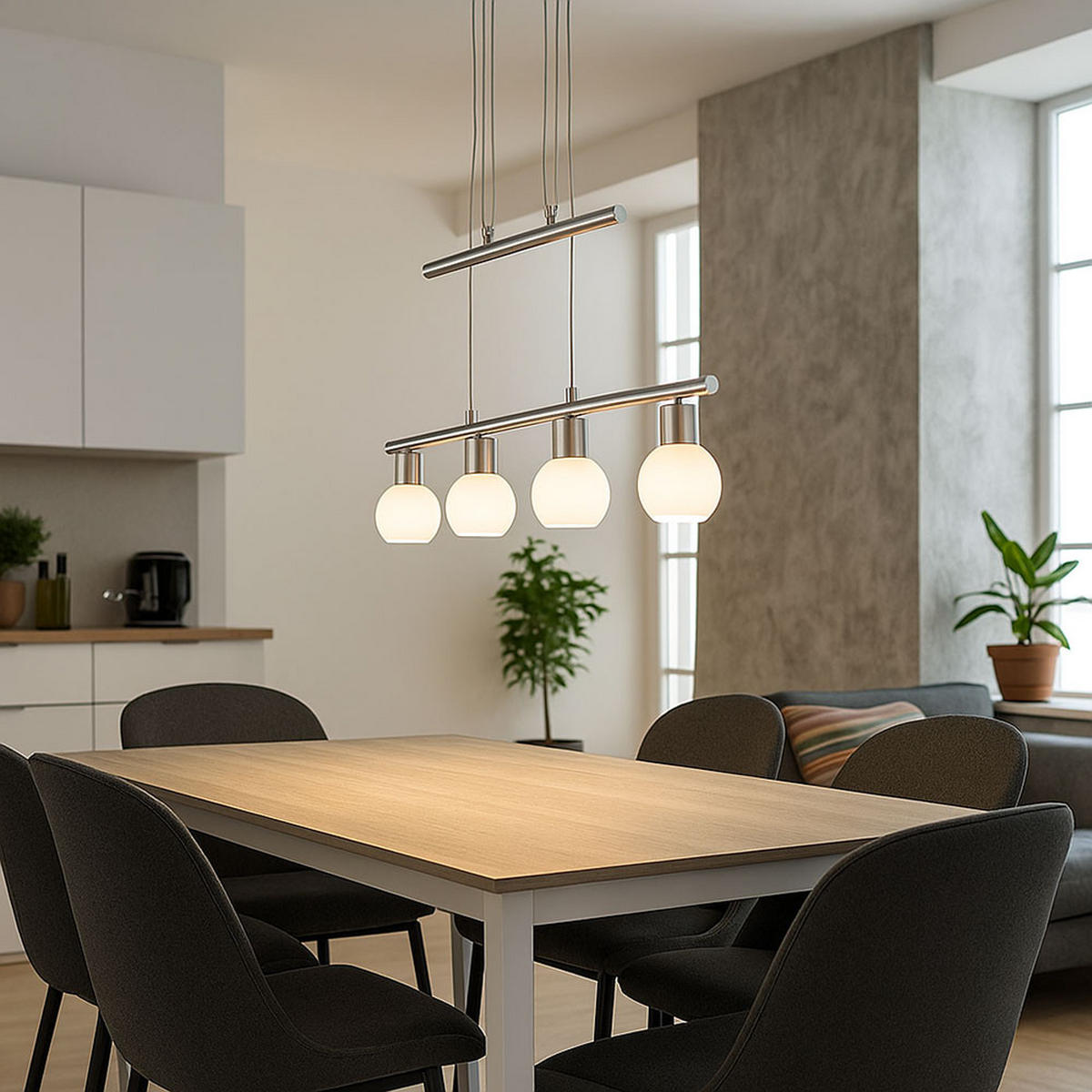 LED HÄNGELAMPE LOXY Nickel Matt Weiß - Silberfarben, Glas (60/100/160cm) - Nowa