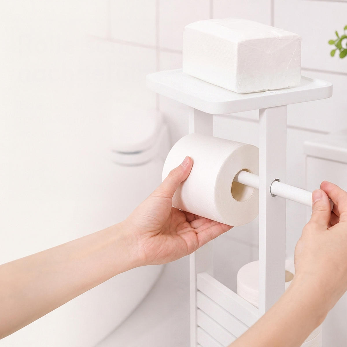 WC-SOUPRAVA bílá bambus s poličkou 80 cm - bílá, dřevo/kompozitní dřevo (30/80/18cm) - Relaxdays