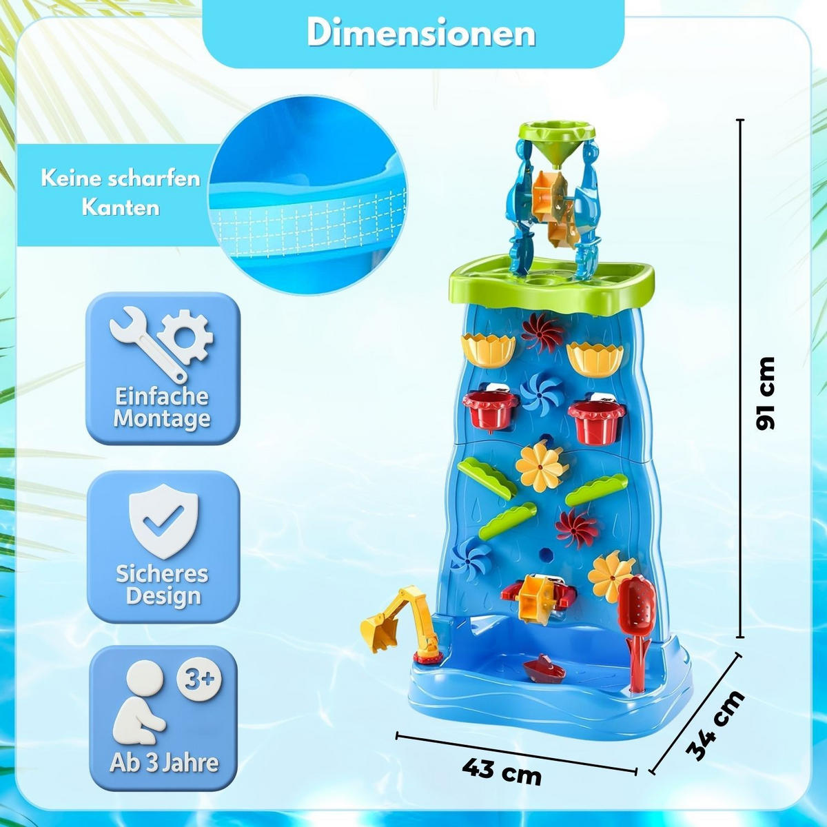 WASSERSPIELTISCH TOJA M Wasserfall mit Zubehör 22-tlg - Blau, Kunststoff (43/33/92cm) - Coemo