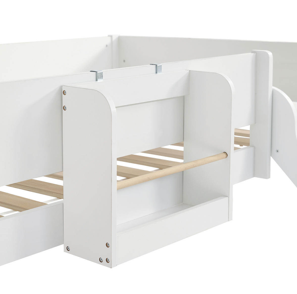 HOCHBETT 90/200 cm in Weiß/Natur – mit Rutsche, Leiter und Rausfallschutz - Weiß, Holzwerkstoff (90/200cm) - BEAOK