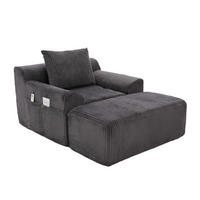 SESSEL aus Kord 147x110x67 cm Dunkelgrau mit Fußhocker, Seitentaschen und montagefreiem Komfort - Dunkelgrau, Textil (110/67/147cm) - Modfu