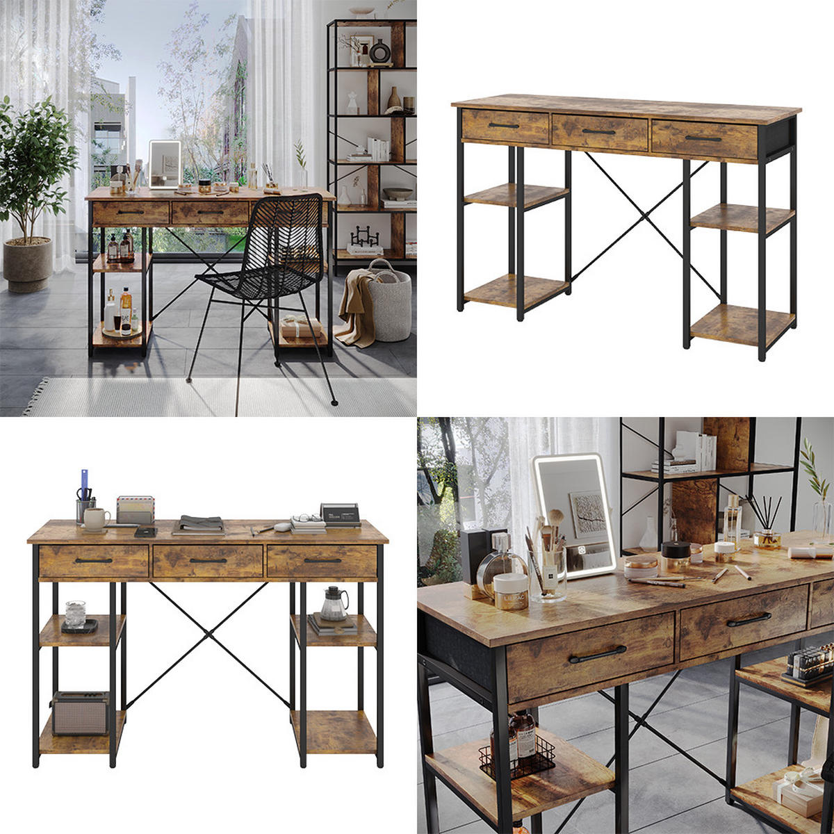 SCHMINKTISCH Chino Eiche rustikal 120 cm mit Schubladen - Wildeiche, Holzwerkstoff (40/120/78cm) - Vicco