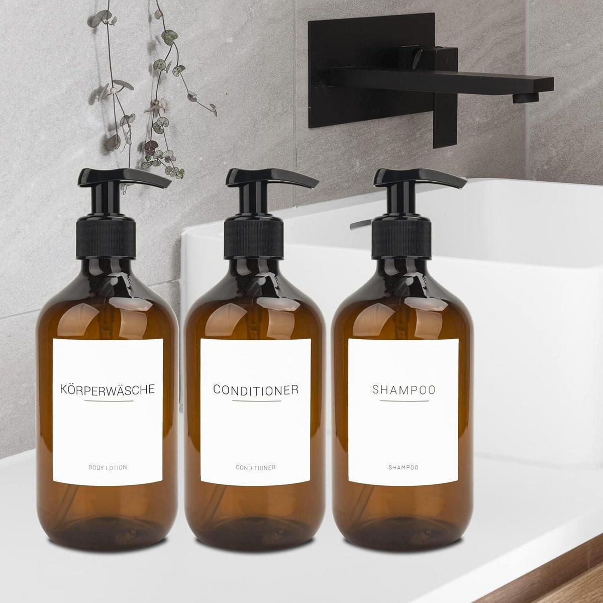 SEIFENSPENDER 3er-Set 500ml PET mit Wandhalterung - Braun, Kunststoff (7.4/16.7/7.4cm)