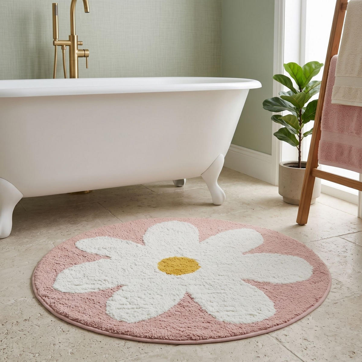 BADTEPPICH Blume rund 60 cm, rosa-weiß, 100 % Baumwolle - Rosa, Textil (60/60cm) - Homescapes