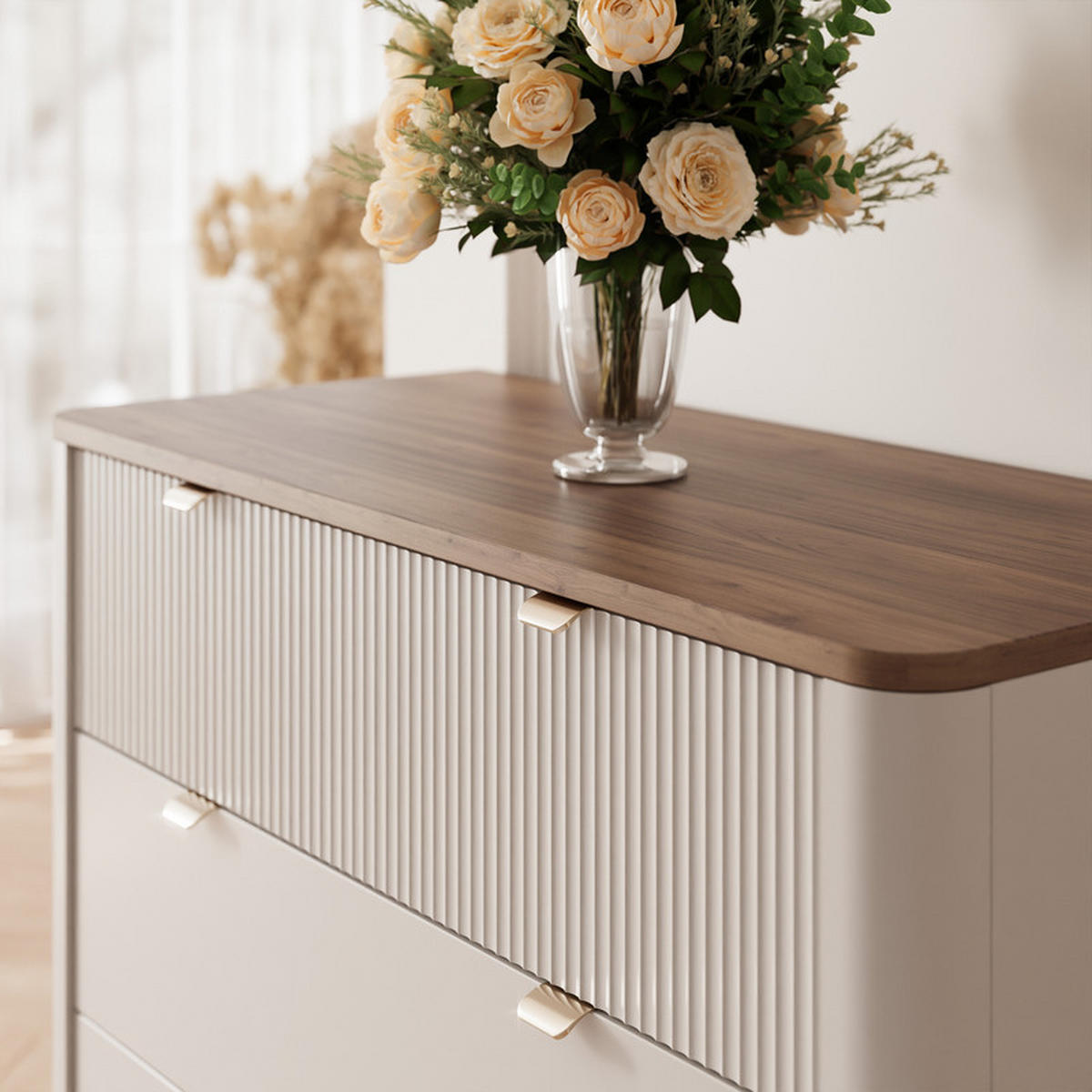KOMMODE NAVANI 90 cm, 3 Schublade(n) Kaschmir / Nussbaum - Nussbaumfarben, Holzwerkstoff/Metall (90/82/40cm) - Idohome