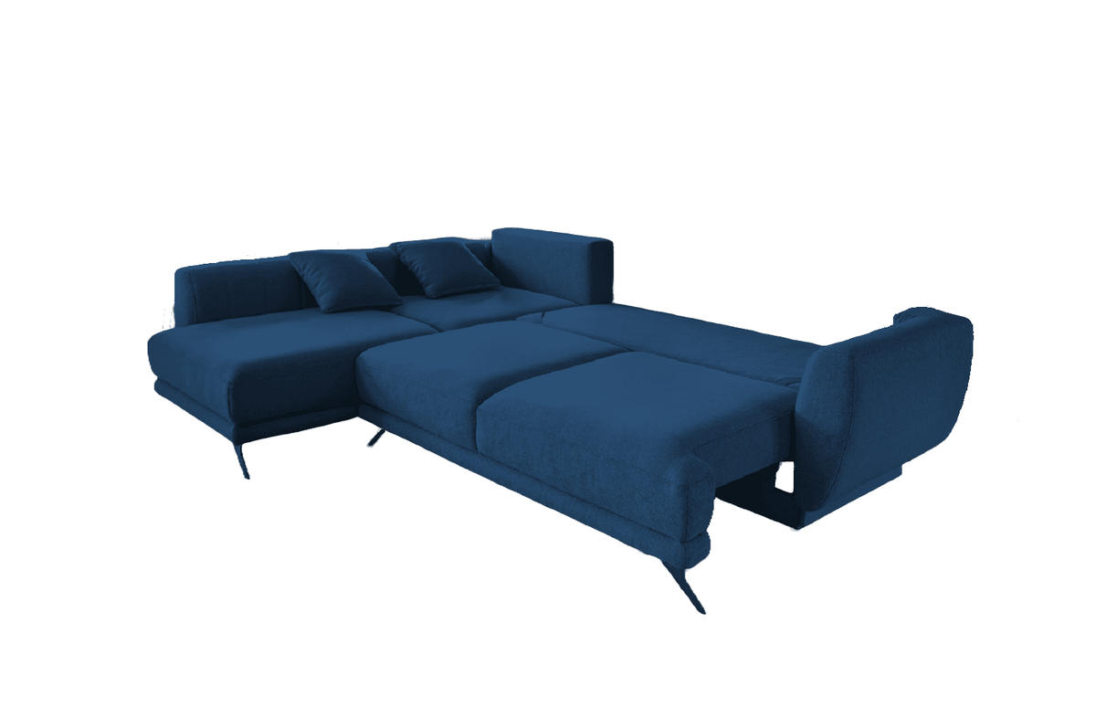 ECKSOFA mit Schlaffunktion und Bettkasten, Lukso-Stoff - Schwarz/Dunkelblau, Textil/Metall (276/191cm) - Eltap