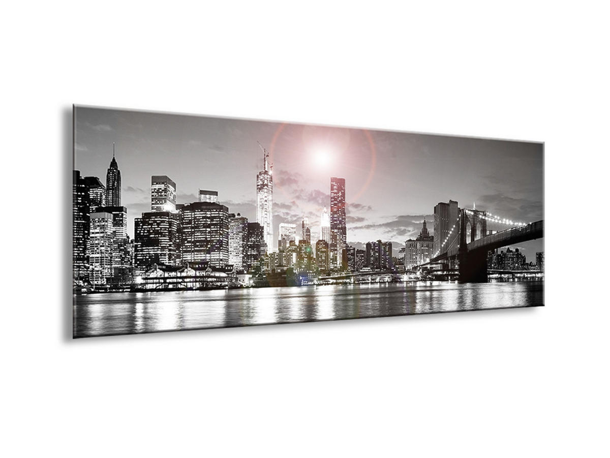 GLASBILD 80x30 cm New York Skyline Schwarz Weiß - Anthrazit, Glas (80/30cm) - artissimo