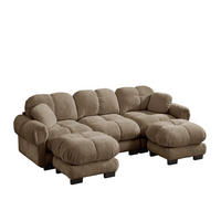 SOFA U-Form 3-Sitzer Chenille Braun mit beweglichem Hocker - Braun, Holz (149/90/260.1cm) - Meubliv