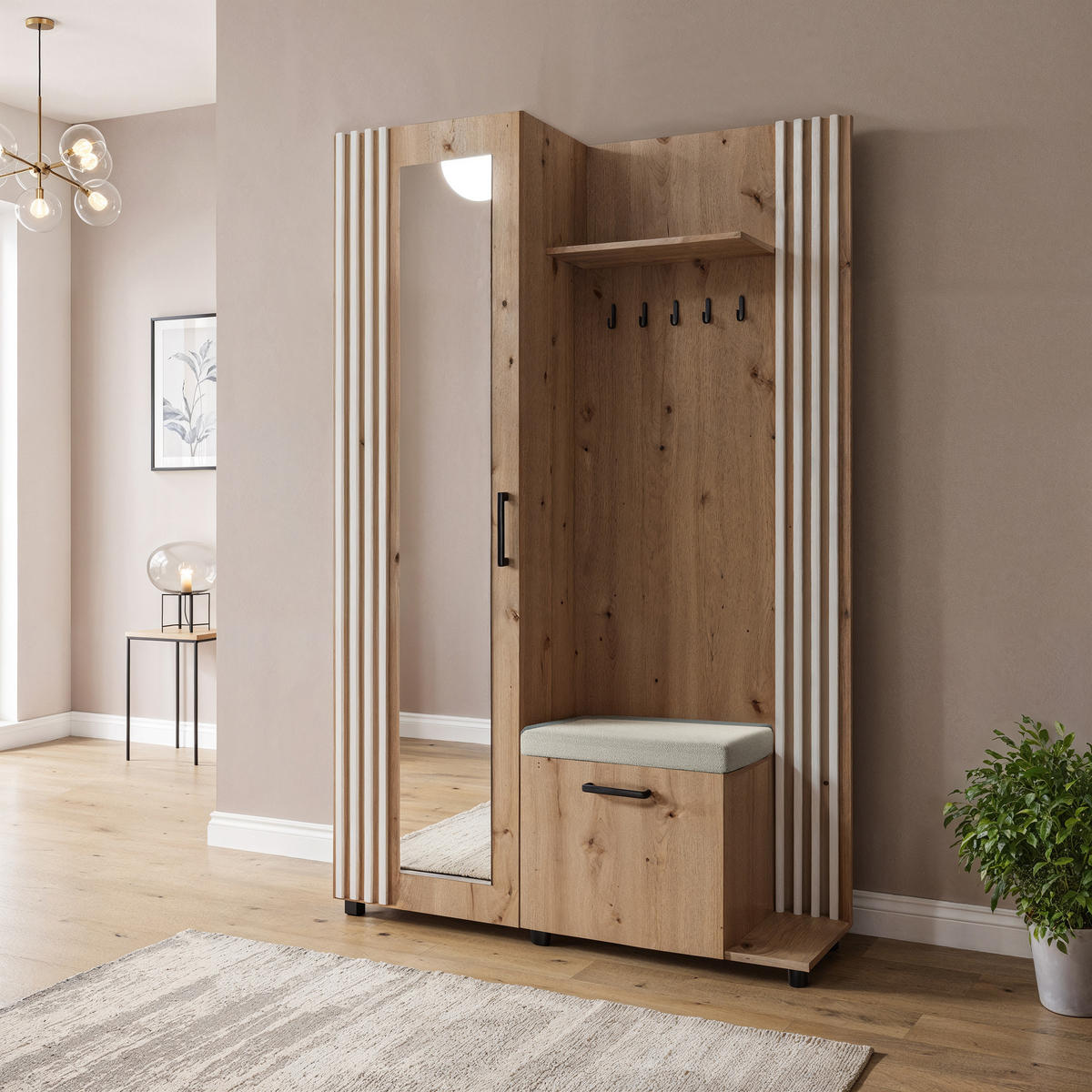 GARDEROBENSCHRANK ARMADIO 137/207/42 cm Modern Garderobe-Set Eiche Artisan - Weiß/Eiche Artisan, Holzwerkstoff (137/207/42cm) - MASSENO