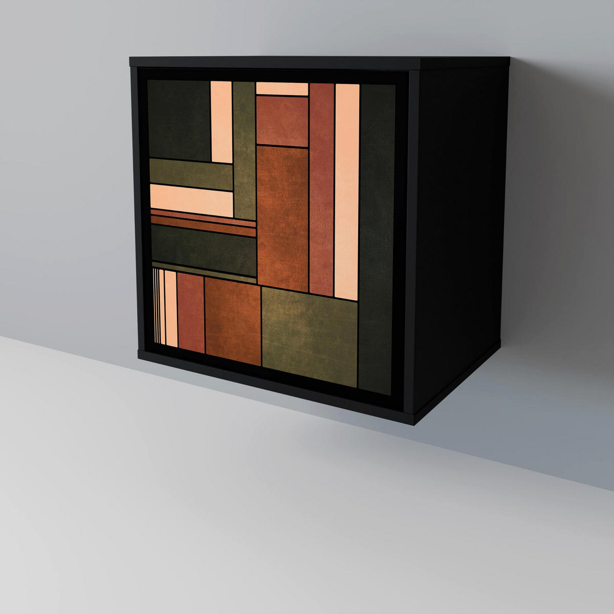 SIDEBOARD FIGURES OF NATURE, Schwarz, 57,5x42x67,5 cm, Schwarze Metall-Rahmenfüße - Multicolor/Schwarz, Holzwerkstoff/Metall (57.5/67.5/42cm) - SpaceRebels