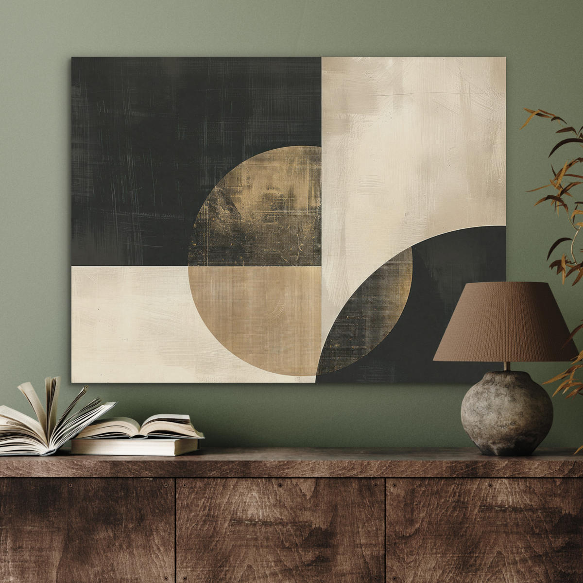 AKUSTIKPANEEL Abstrakt - Geometrische Formen - Schwarz - Gold 80x60 cm - Ecru, Textil (80/0.9/60cm) - MuchoWow