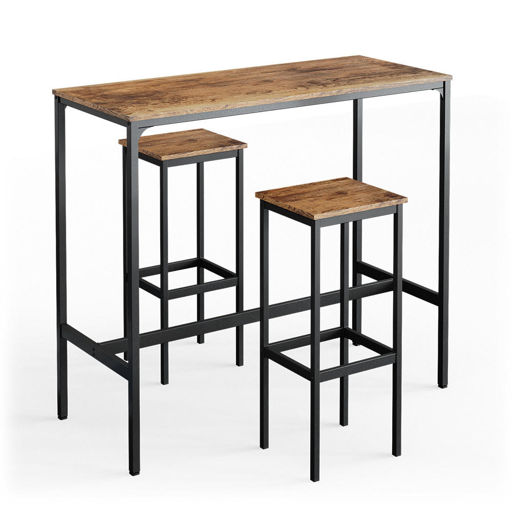 BARTISCH-SET Fyrk Antikholz 120 x 50 cm mit 2 Barhockern - Eichefarben/Schwarz, Holzwerkstoff (120/105/50cm) - Vicco