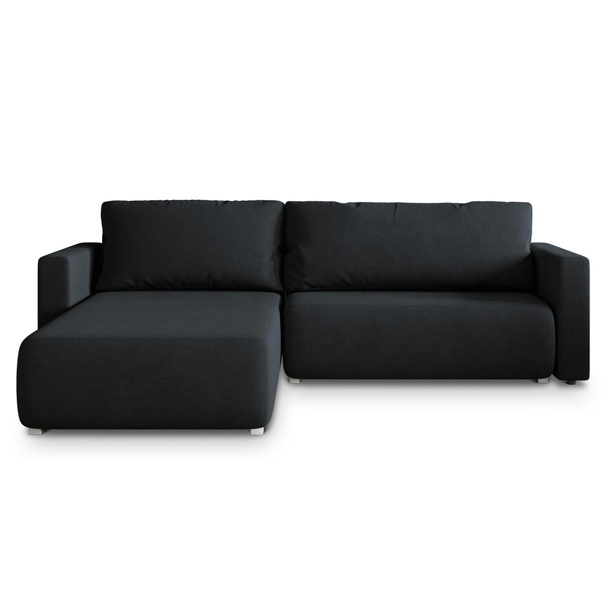 ECKSOFA TURIN Schwarz Geflochtener Stoff mit Schlaffunktion - Schwarz, Holz (265/183cm) - MASSENO