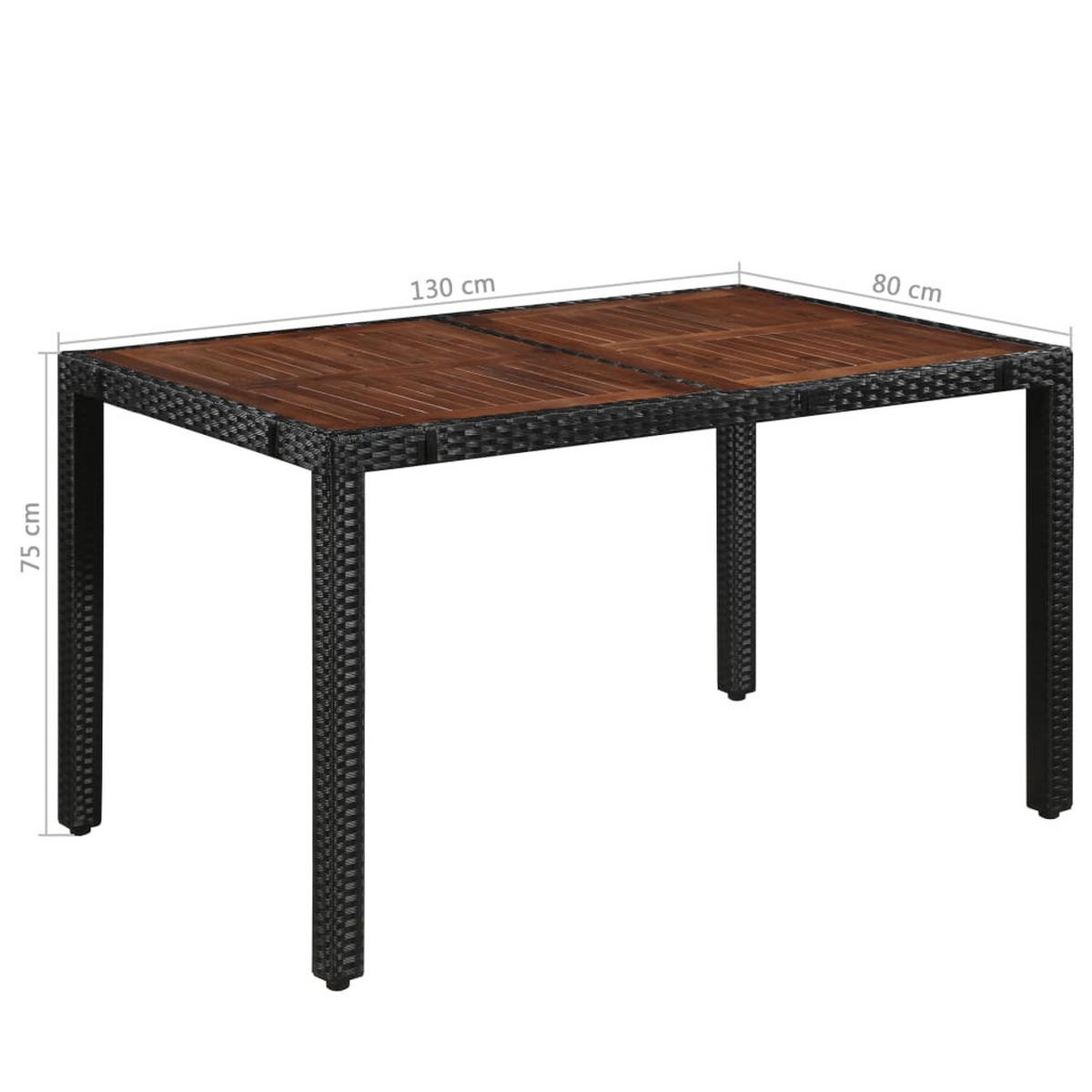 GARTENTISCHGRUPPE mit 130 cm Tisch, aus Poly Rattan und Akazie Massivholz, Schwarz, 7-teiliges Set - Schwarz, Kunststoff - vidaXL
