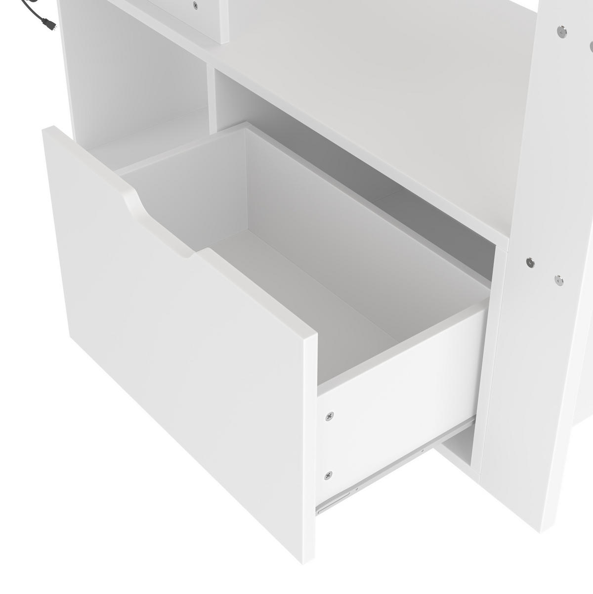 HOCHBETT 90/200 cm in Weiß mit Schreibtisch, Stauraum und LED-Beleuchtung - Weiß, Holz (90/200cm) - Flora Grace