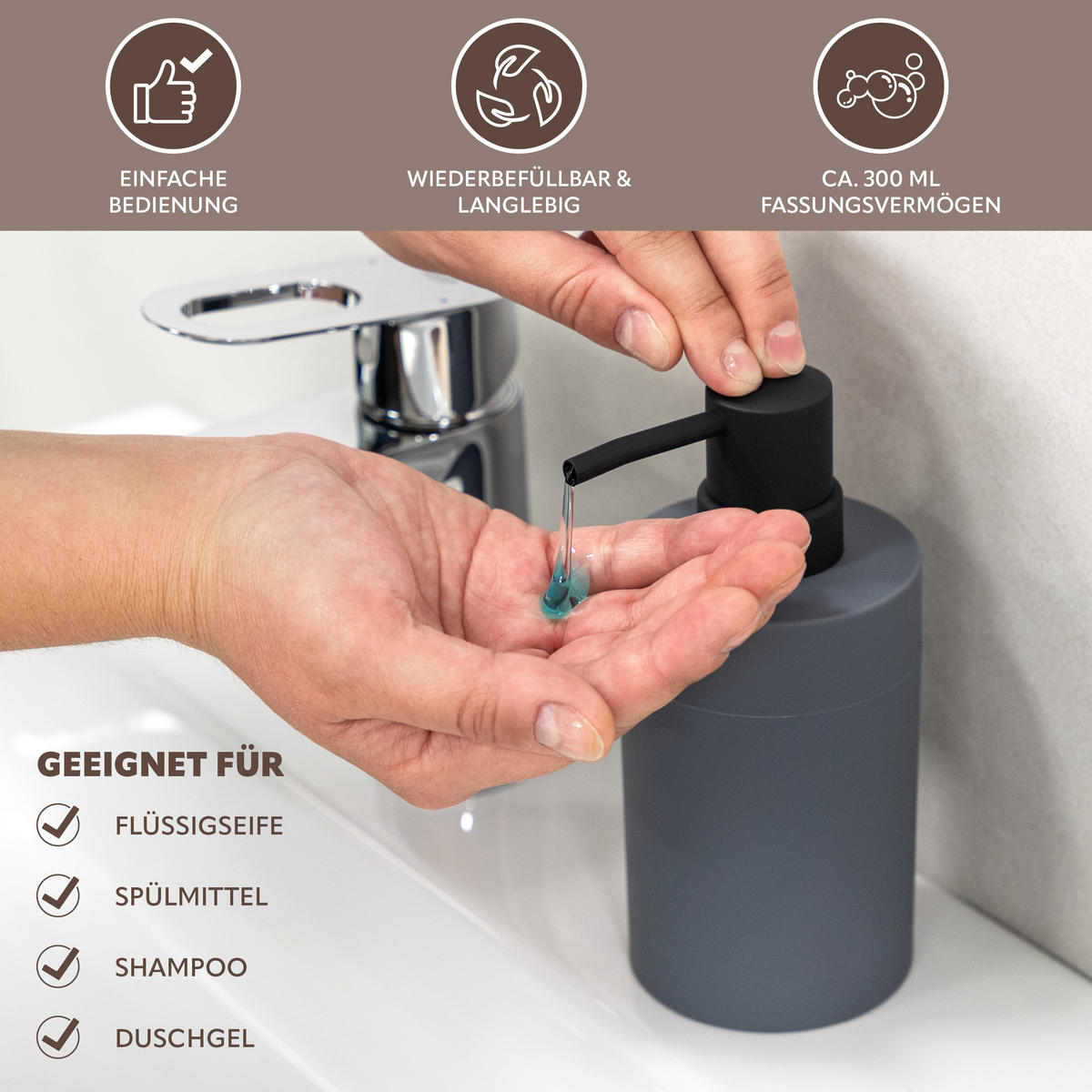 BADEZIMMER-SET SAVONA, Soft-Touch, grau, rund - Grau, Kunststoff (7/16/9cm) - bremermann