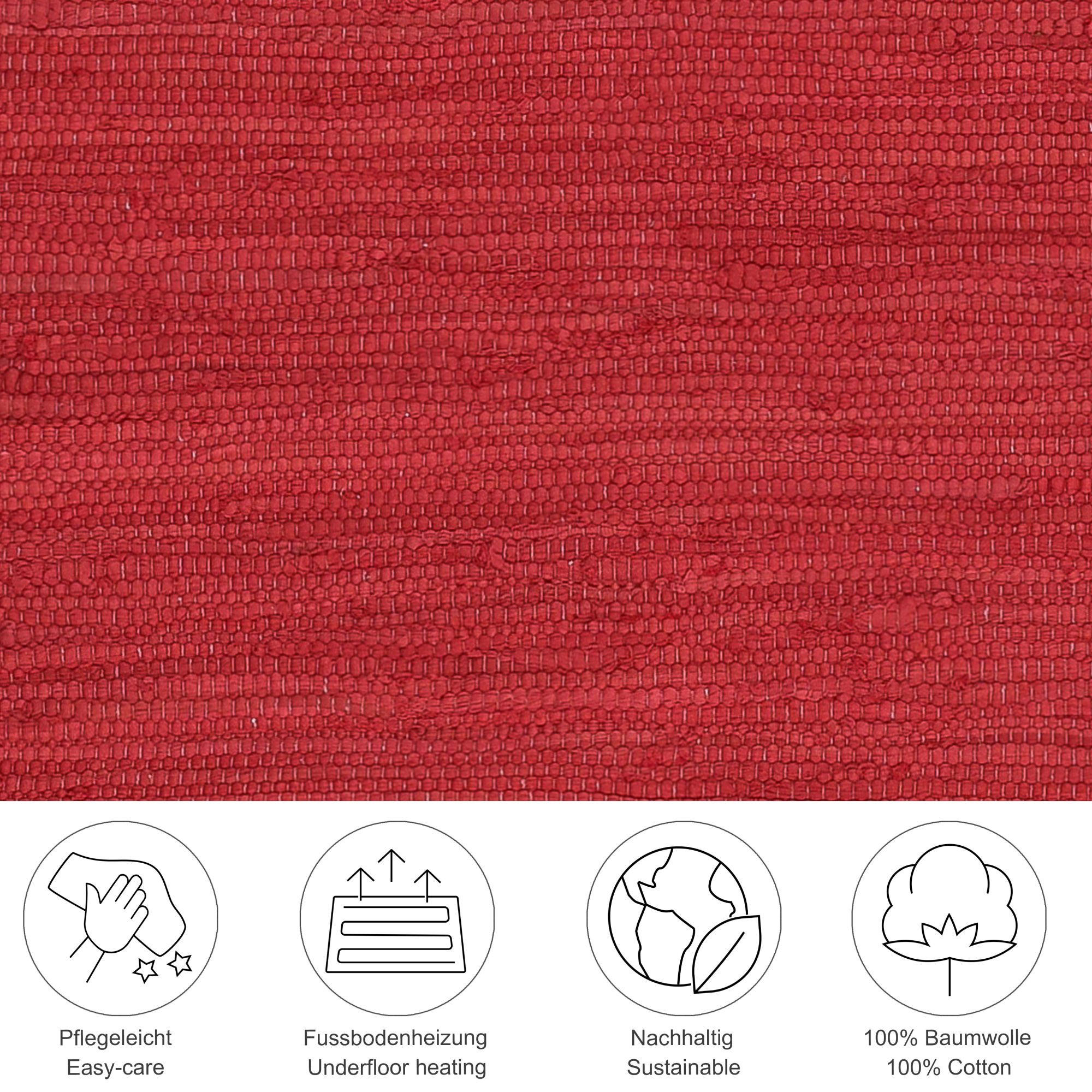 Thumbnail - Rug and Roll Fleckerlteppich, Rot, Textil, Uni, Freiform, 70x250 cm, für Fußbodenheizung geeignet, Teppiche & Böden, Tep...