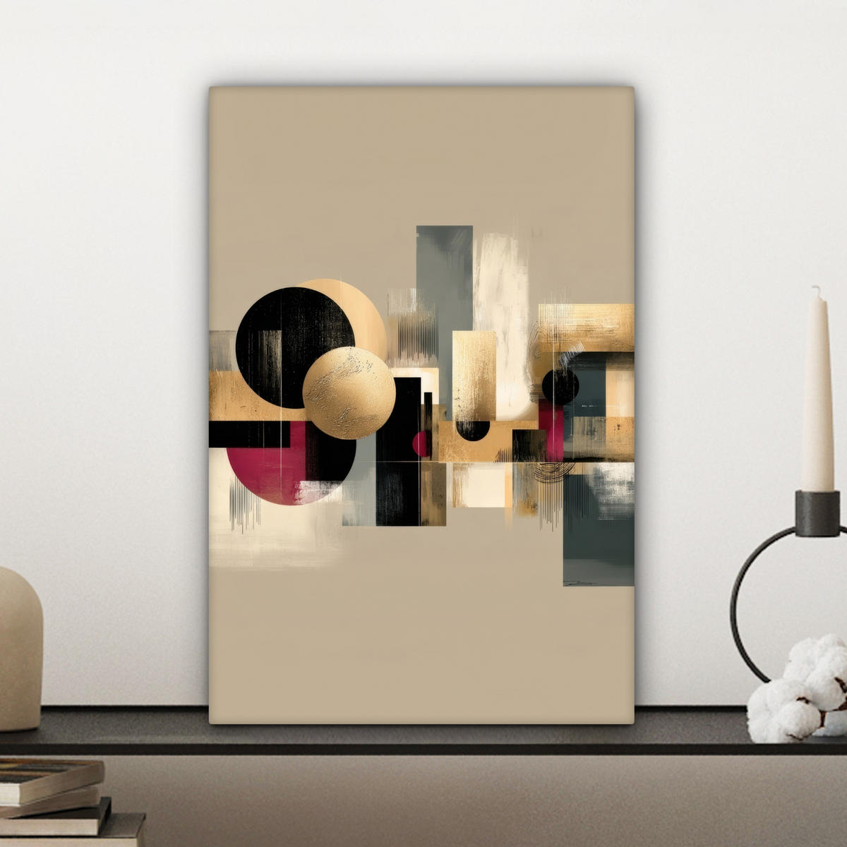 LEINWANDBILD Abstrakt - Formen - Beige - Texturen Deko Wohnzimmer 20x30 cm - Beige, Textil (20/30cm) - MuchoWow