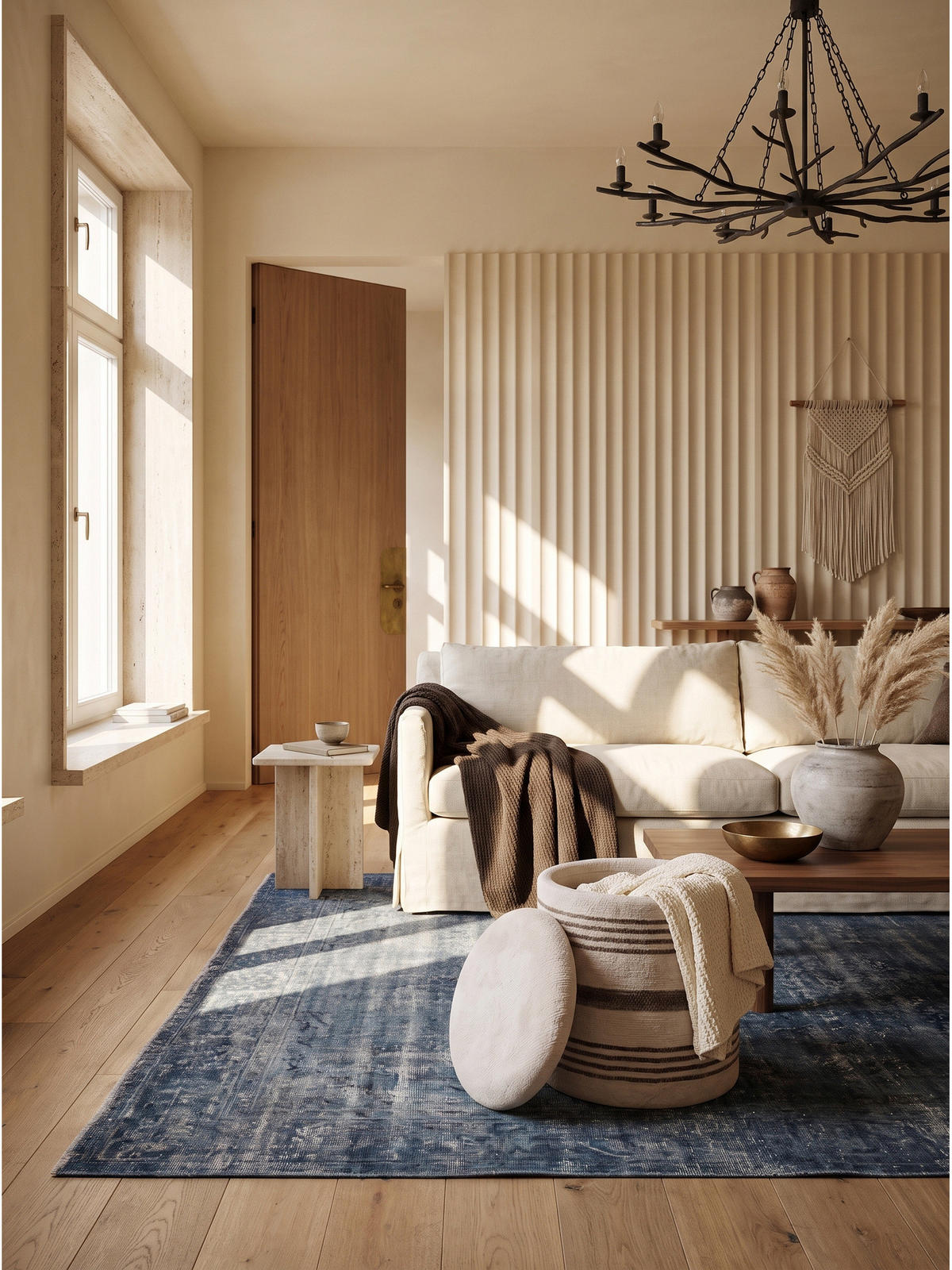 SITZHOCKER RHONE, Stoff, mit Textilbezug, Beige-Braun, Ø 40 x 45 cm - Beige, Textil (40/45/40cm) - KADIMA DESIGN