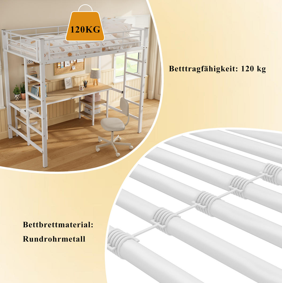 ETAGENBETT 90/200 cm in Weiß mit Schreibtisch und Regalen - Weiß, Holzwerkstoff (90/200cm) - OKMYHOME
