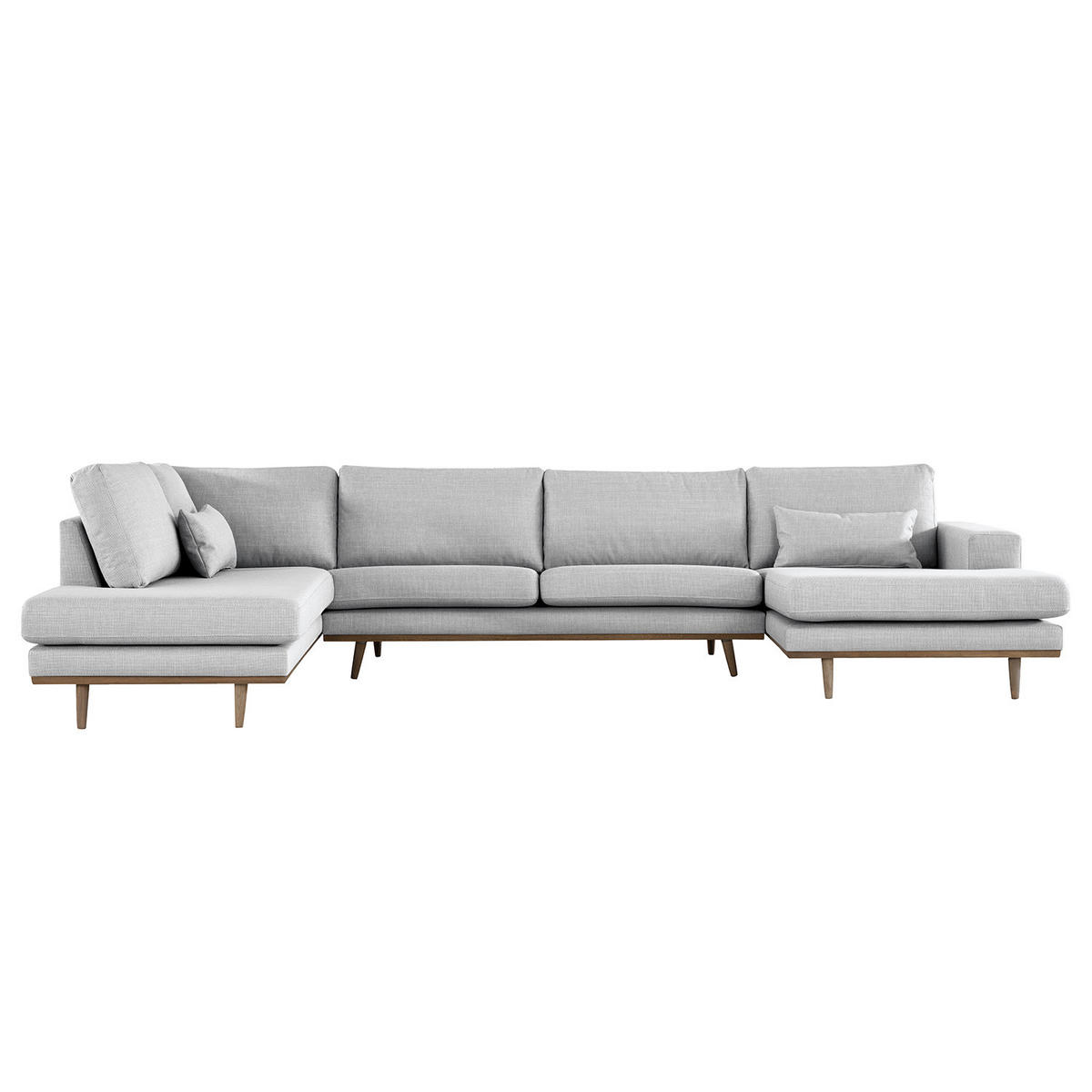 WOHNLANDSCHAFT mit Longchair - Eichefarben/Hellgrau, Eichenholz/Holz (371/81/219cm) - home24