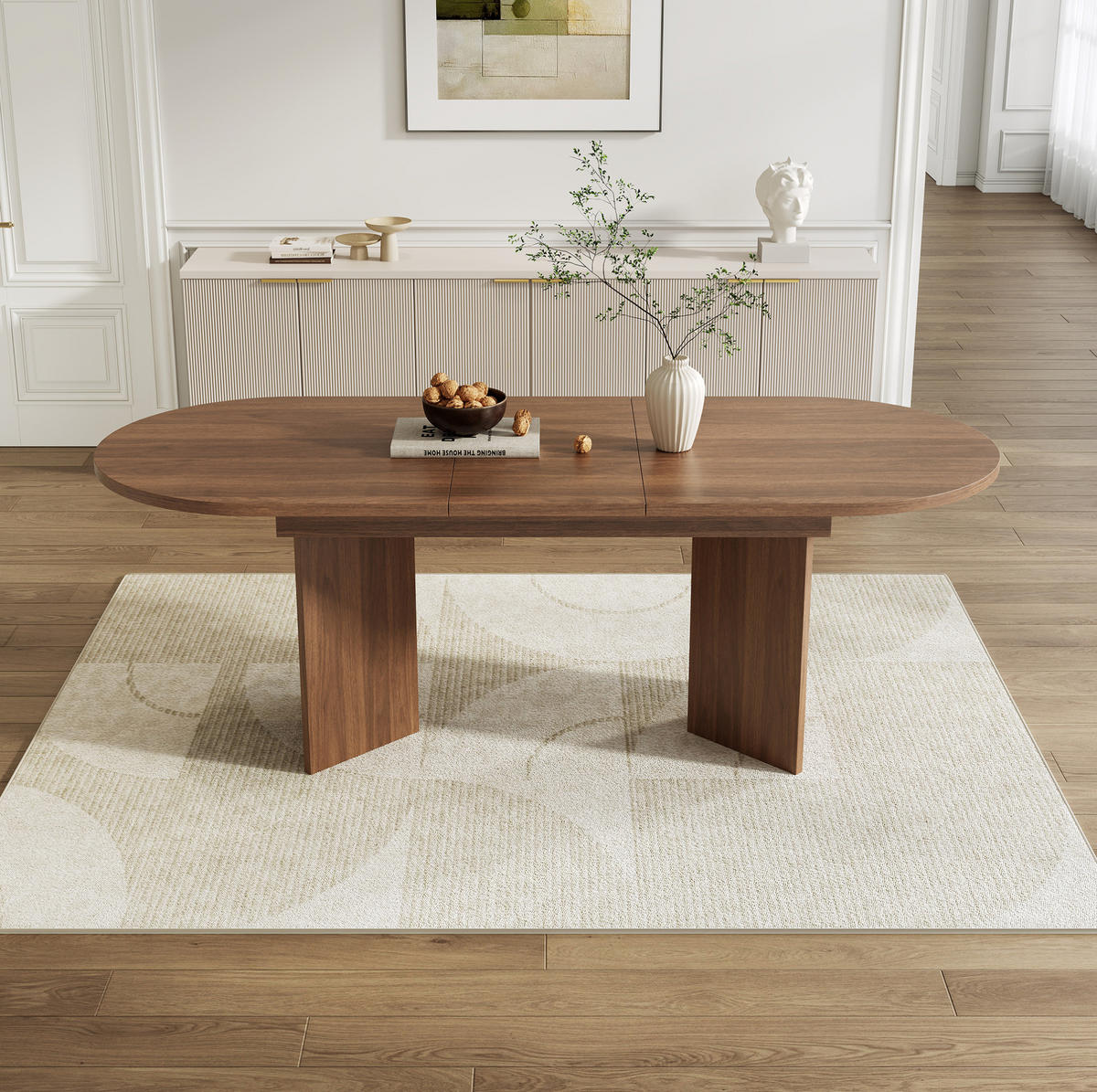 AUSZIEHBARER Esstisch aus MDF 160x80x75 cm Walnuss mit abgerundeten Ecken und 18 mm Tischplatte - Walnussfarben, Holzwerkstoff (160/80/75cm) - Modfu