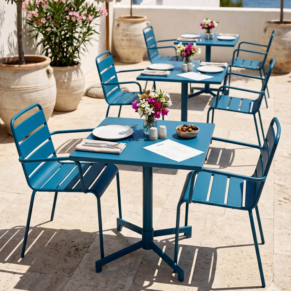 GARTENSET 3-tlg., Pazifikblau - Blau, Metall - Oviala
