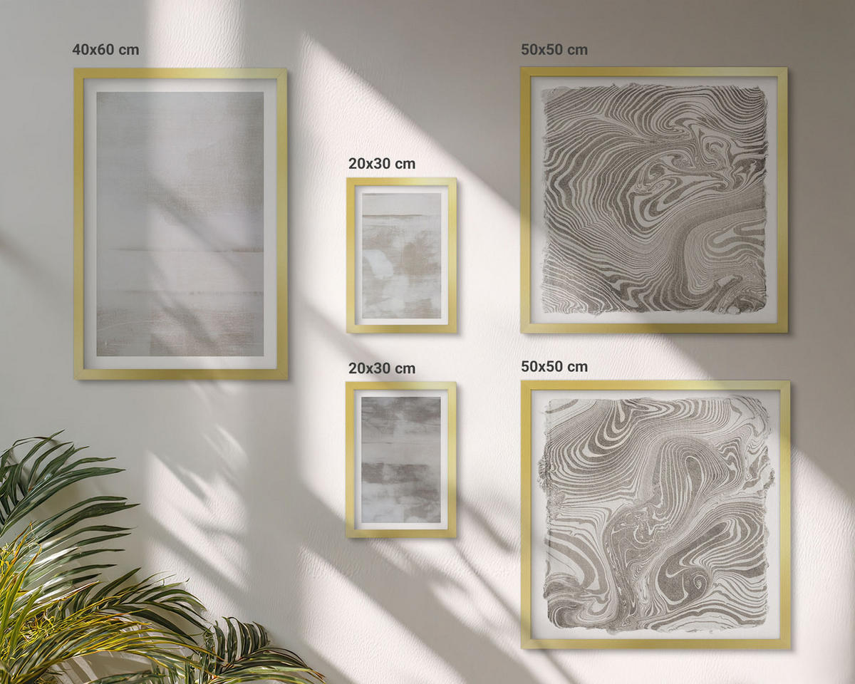 BILDER SET 5er Set - 50x50 cm & 20x30 cm & 40x60 cm Goldrahmen - Abgenutzte Texturen, moderner Stil - Goldfarben, Kunststoff (40/60cm) - TULUP