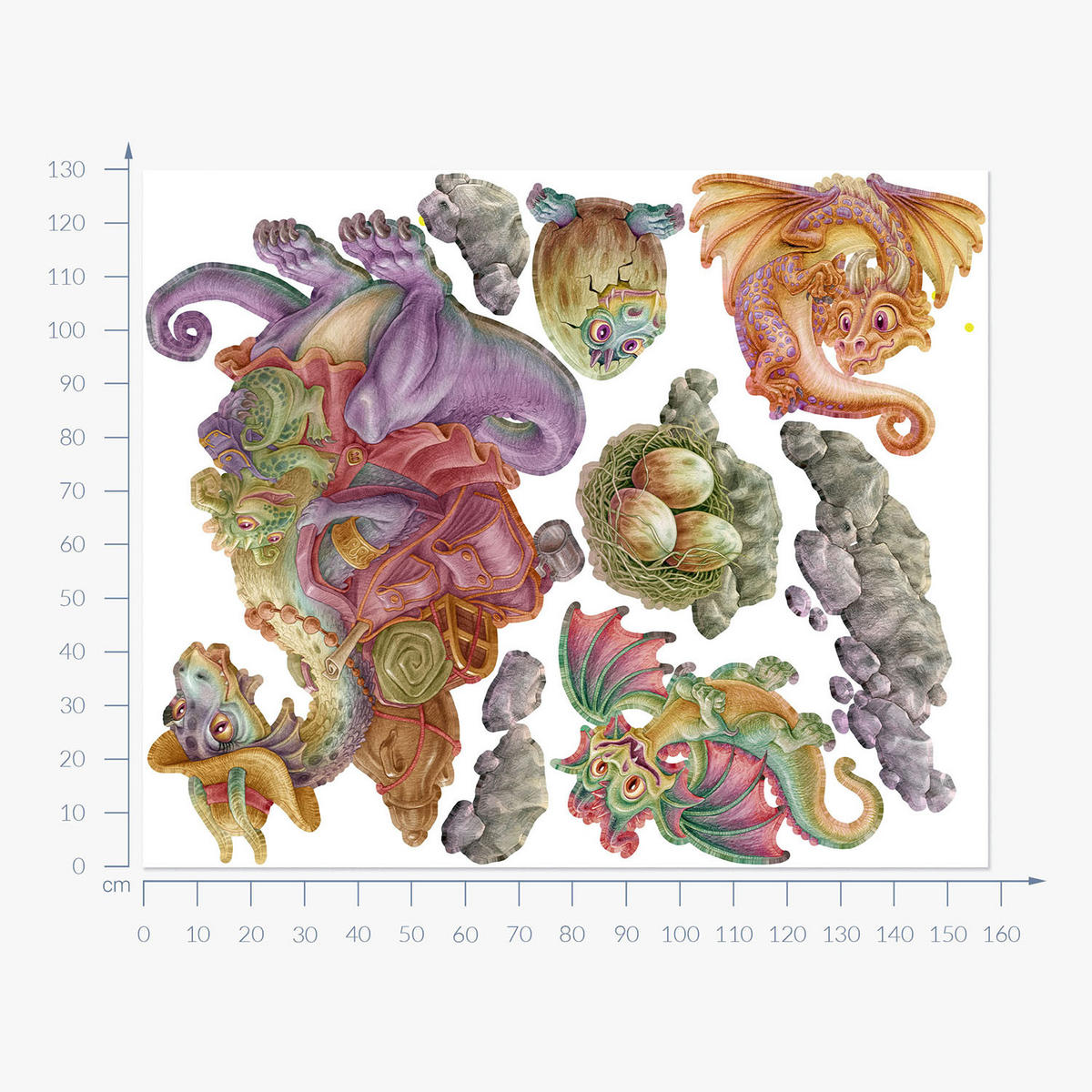 WANDAUFKLEBER 130x158cm - Drachenfamilie - Multicolor, Kunststoff (130/158/0.1cm) - Wallfluent