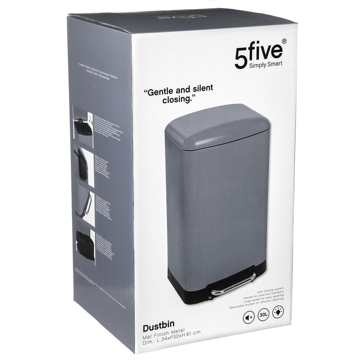 TRETABFALLEIMER Ariane, Metall, PP-Kunststoff, Anthrazitgrau, 30 Liter - Grau, Metall (32/61/34cm) - 5five Simply Smart