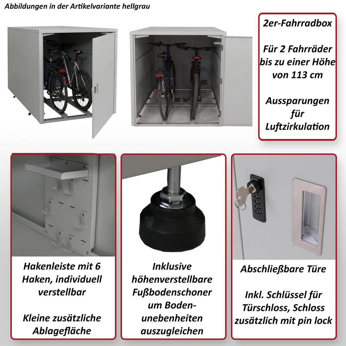2ER-FAHRRADGARAGE rechteckig Anthrazit - Anthrazit, Metall (113/123/208cm) - MCW