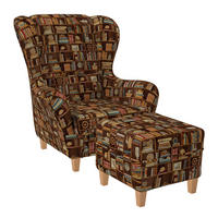OHRENSESSEL Sofia Relaxsessel mit Hocker | Design Bibliothek, Bücherregal - Multicolor/Braun, Textil (92/68/95cm) - Supellex