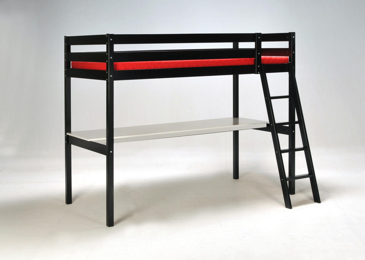 HOCHBETT ASPEN mit Schreibtisch / Hochbett 90x190 - Schwarz - Schwarz, Holz (90/190cm) - Weber Industries