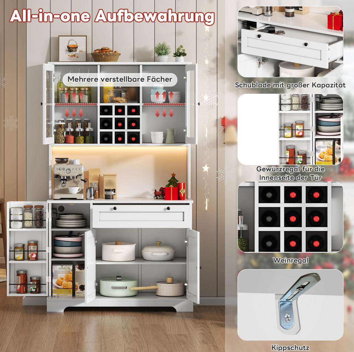 BUFFET 105/40/180 cm Weiß aus MDF mit LED und Steckdose - Weiß, Holzwerkstoff (105/180/40cm) - OKWISH