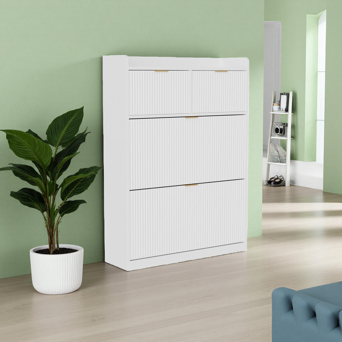 SCHUHSCHRANK Weiß mit 2 Klappen & 2 Schubladen - Weiß, Holzwerkstoff (24/100/80cm) - SHOPENTRA