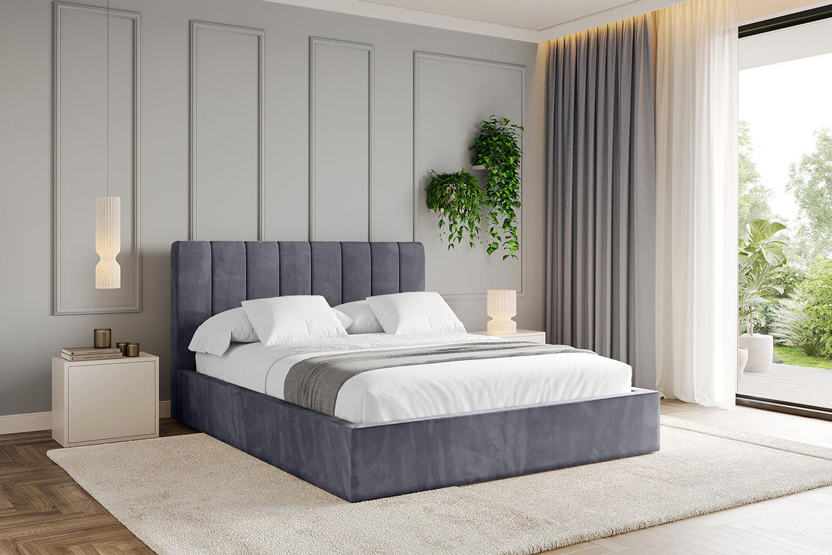 POLSTERBETT mit Bettkasten und Lattenrost, Bett mit Matratze H3/H4 - STERA 160x200 Dunkelgrau - Dunkelgrau, Holzwerkstoff/Textil (160/200cm) - ALTDECOR