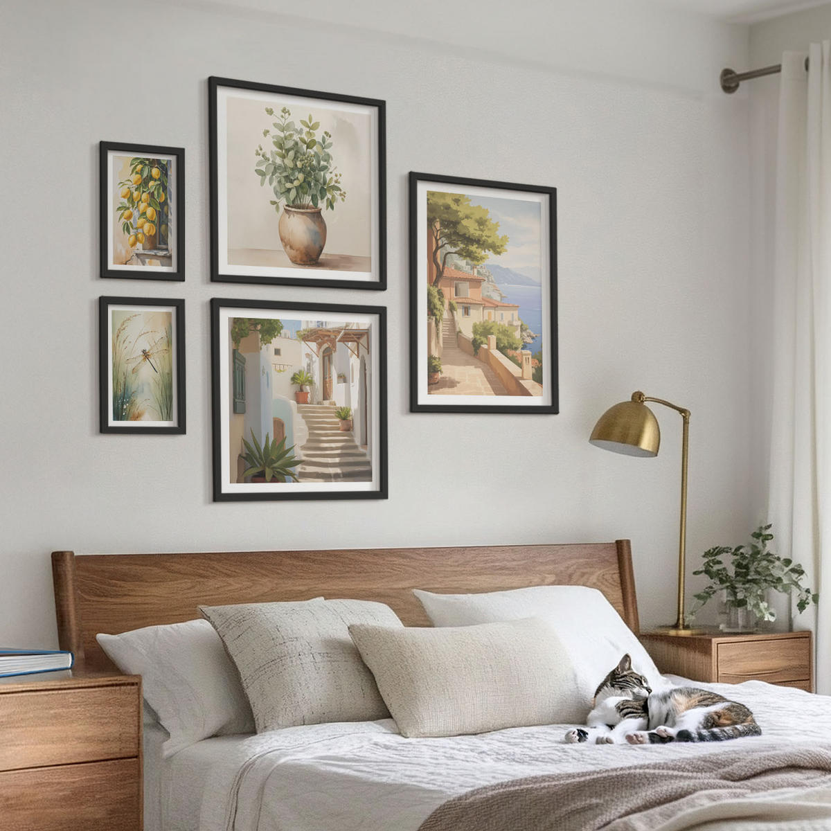 BILDER SET 5er Set - 50x50 cm & 20x30 cm & 40x60 cm Schwarzer Rahmen - Architektur der Zitronenstadt - Schwarz, Kunststoff (40/60cm) - TULUP