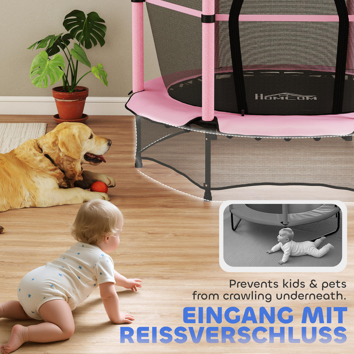 KINDERTRAMPOLIN - Rosa, Kunststoff/Metall (140/140cm) - HOMCOM