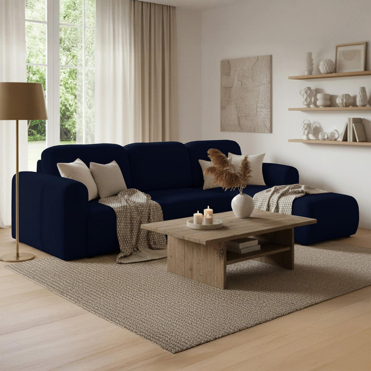 ROHOVÁ SEDAČKA Olido tmavomodrý zamat - čierna/tmavomodrá, textil/plast (245/150cm) - Selsey
