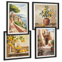 BILDER SET 4er Set - 50x50 cm & 40x60 cm Schwarzer Rahmen - Zitrusfrüchte in der Küche - Schwarz, Kunststoff (50/50cm) - TULUP