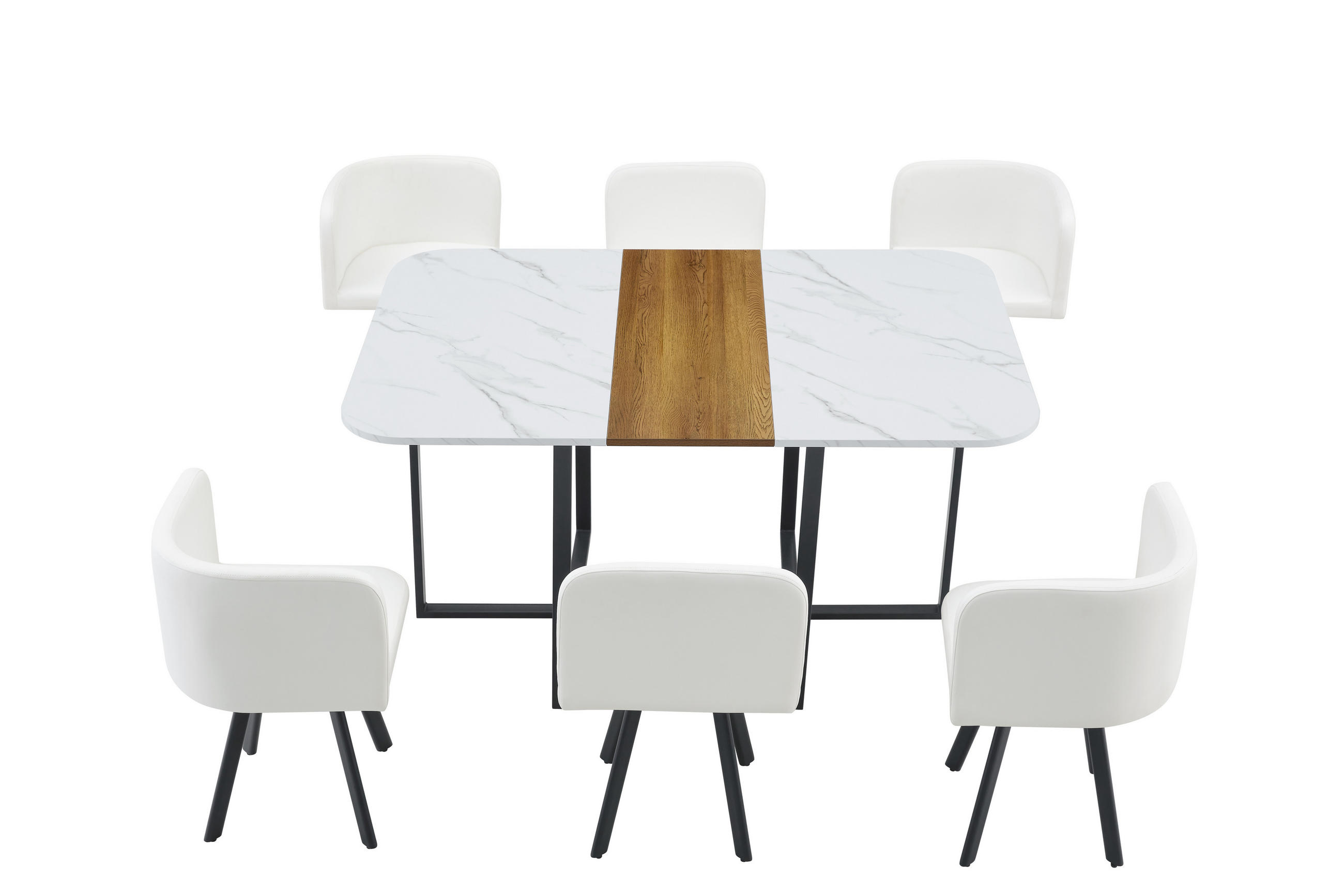 ESSGRUPPE DE-39498 ausziehbar, mit 4 Stühlen und Metallrahmen Weiß/Schwarz - Weiß, Holzwerkstoff (150/79/100cm) - ComfortXL