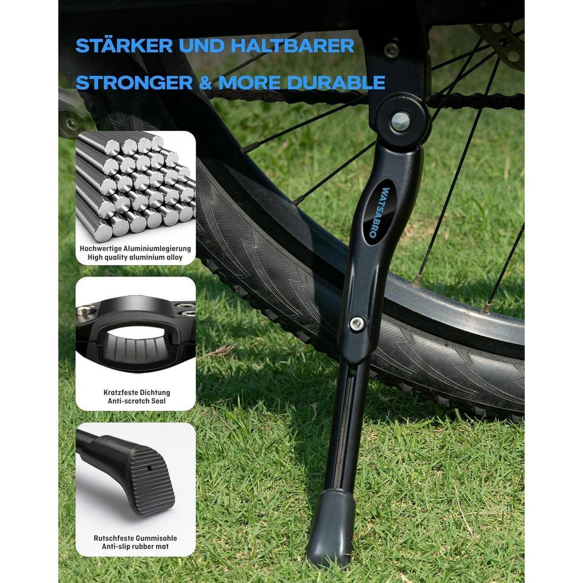 FAHRRADSTÄNDER Universal Seitenständer 24-28 Zoll Höhenverstellbar Aluminiumlegierung Blauschwarz - Schwarz, Metall (2.8/1.5/33.5cm)