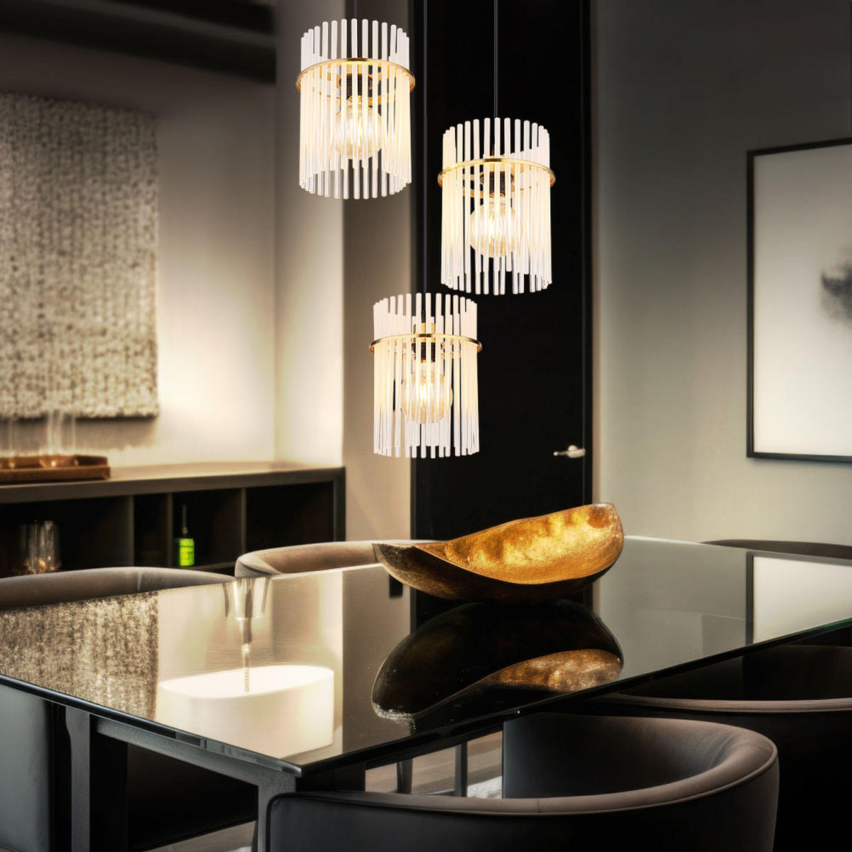 LED HÄNGELEUCHTE Gorley Metall Gold - Goldfarben, Glas (47/47/140cm) - Globo Lighting