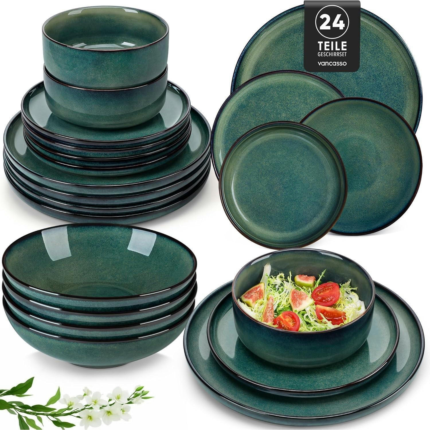 GESCHIRRSET 24 teiliges Set für 6 Personen Grün Steingut - Grün, Keramik (26/2.8/26cm)