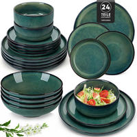 GESCHIRRSET 24 teiliges Set für 6 Personen Grün Steingut - Grün, Keramik (26/2.8/26cm)