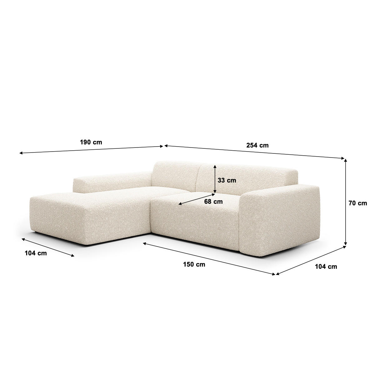 ECKSOFA Torino 3 Sitzplätze Beige - Beige, Holz (254/190cm) - Petits-meubles