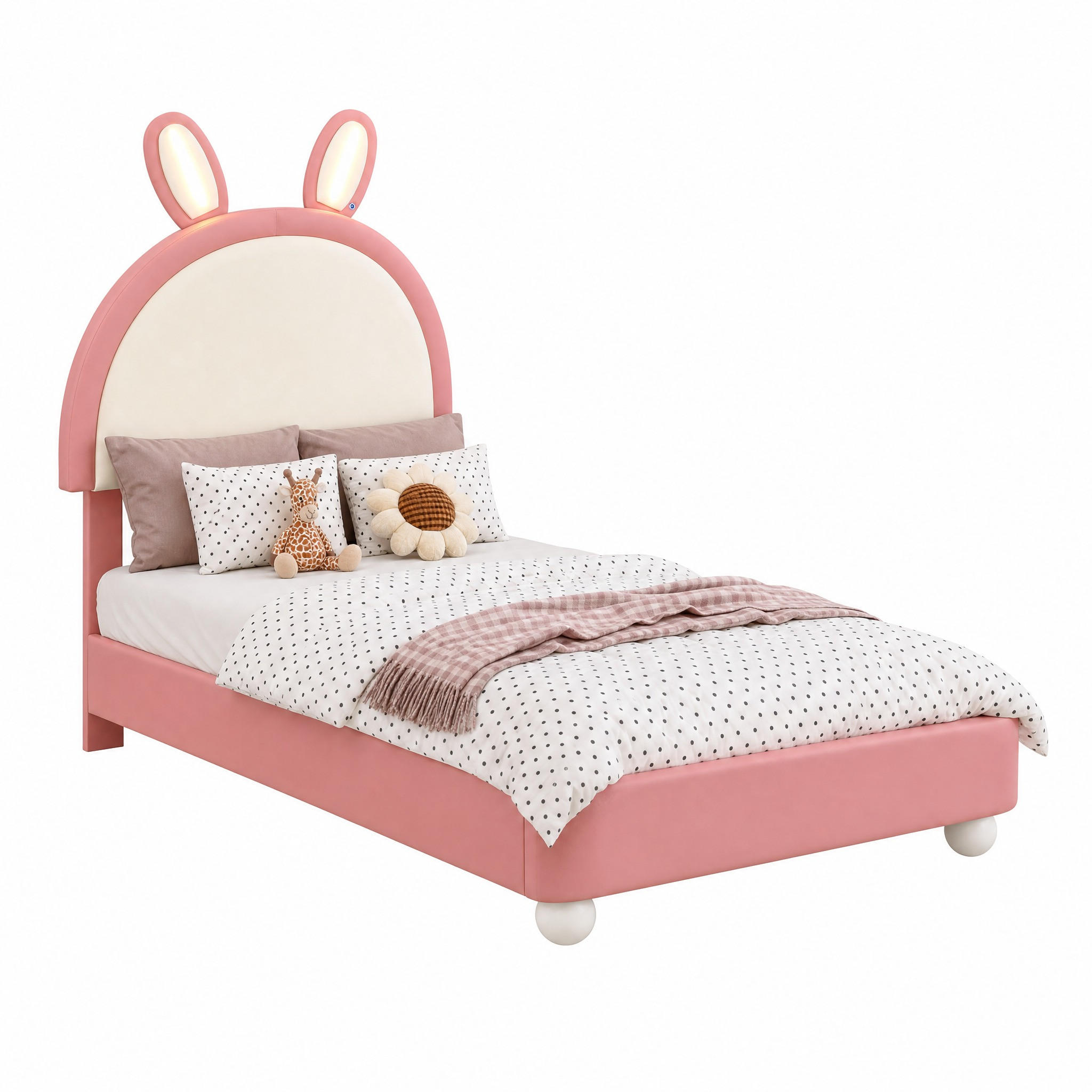 POLSTERBETT mit Hasen-Kopfteil und LED 90x200 cm Pink-Weiß - Pink, Holz (90/200cm) - Meubliv